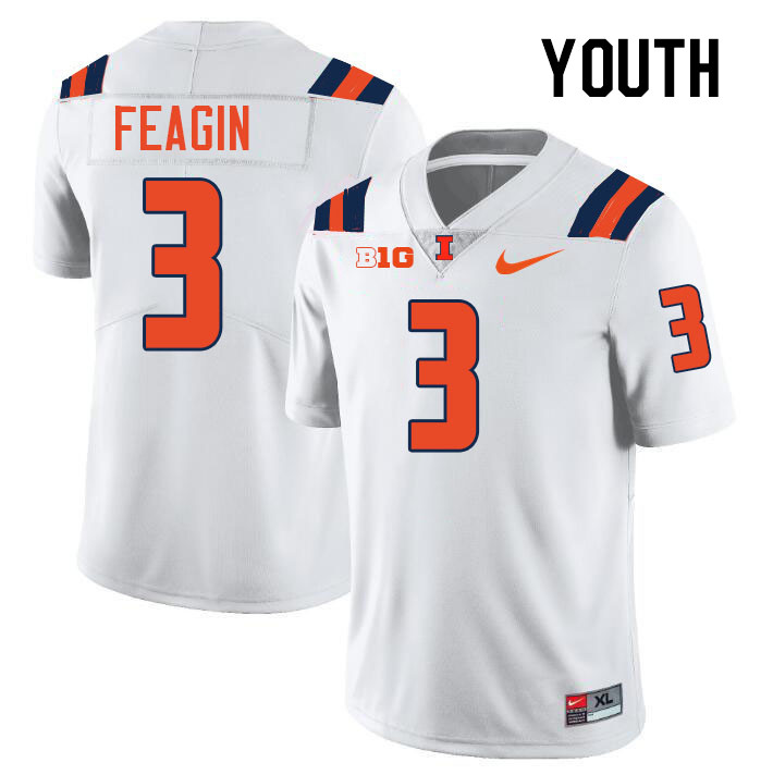 Youth #3 Kaden Feagin Illinois Fighting Illini College Football Jerseys Stitched-White